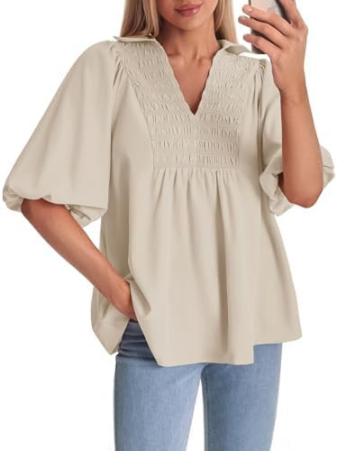 Cicy Bell Womens Summer Puff Sleeve Blouses Smocked V Neck Babydoll Peplum Casual Tunic Tops Loos... | Amazon (US)