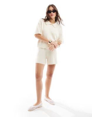Pieces knitted button through top and shorts co-ord in cream | ASOS (Global)
