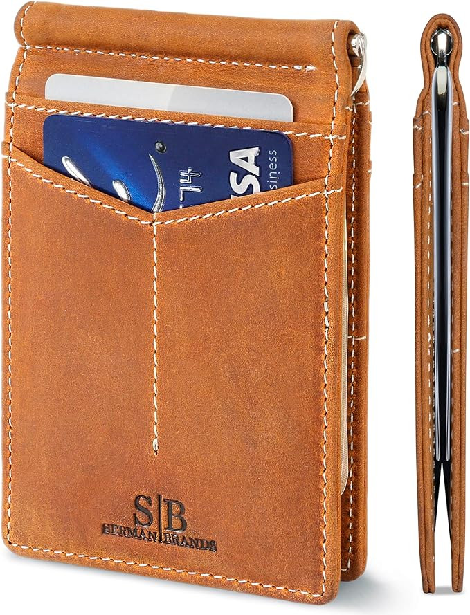 SERMAN BRANDS RFID Blocking Wallet Slim Bifold - Genuine Leather Minimalist Front Pocket Wallets ... | Amazon (US)