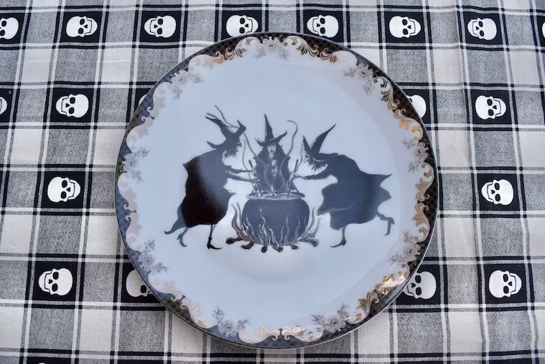 Halloween Plate Salem Witches Around a Cauldron. Fine Bone - Etsy | Etsy (US)