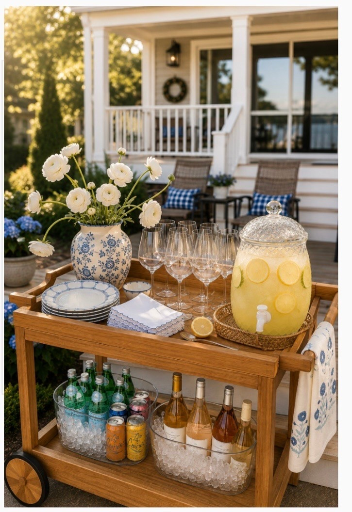 If you’ve ever wished you had a pretty little setup ready for summer evenings with friends, this is exactly the kind of bar cart I’d create. 

Everything has a place, it feels collected instead of cluttered, and it makes entertaining so much easier.

I rounded up the pieces (or very similar ones) in my LTK so you can recreate the look without spending hours searching.