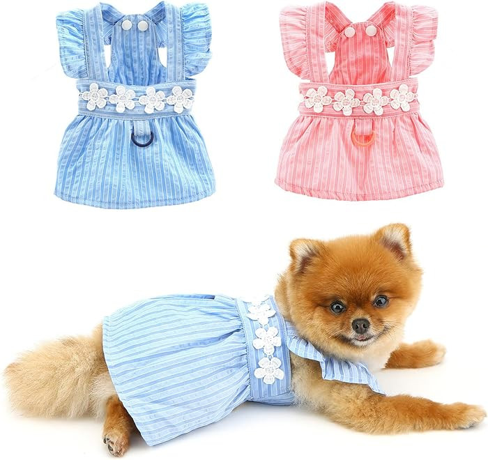 PAIDEFUL Small Dog Dress Elegant Girl Dogs Sundress Striped Puppy Skirt with Flower Embroidery Su... | Amazon (US)