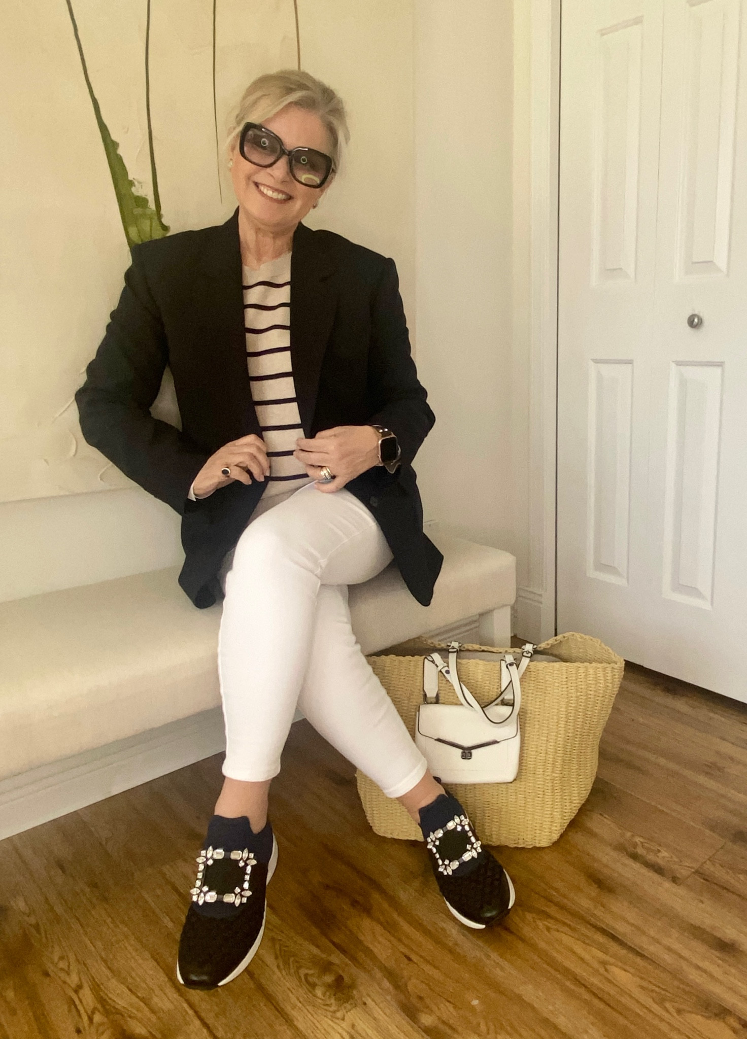 Basically my uniform. 
White pants, striped shirt and a blazer💙. 
Use RENATEXSPANX for 10% off  

#LTKshoecrush #LTKsalealert #LTKstyletip