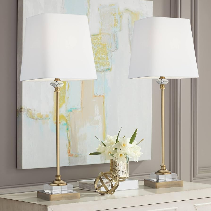 Regency Hill Julia 29 1/2" Tall Skinny Buffet Traditional Glam End Table Lamps Set of 2 Gold Clea... | Amazon (US)