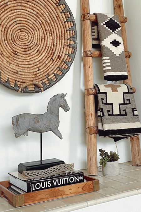 Finally getting around to styling this wall cut-out  space in our living room. 

#decorativeladder #horsedecor #horsefigurine 

#LTKhome