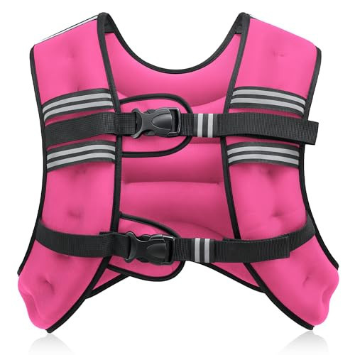 ZELUS Weighted Vest, 6lb/8lb/12lb/16lb/20lb/25lb/30lb Weight Vest with Reflective Stripe for Workout, Strength Training, Running, Fitness, Muscle Building, Weight Loss, Weightlifting, Pink(16 lb) | Amazon (US)