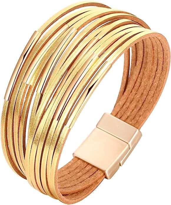 Fesciory Women Multi-Layer Leather Wrap Bracelet Handmade Wristband Braided Rope Cuff Bangle with... | Amazon (US)