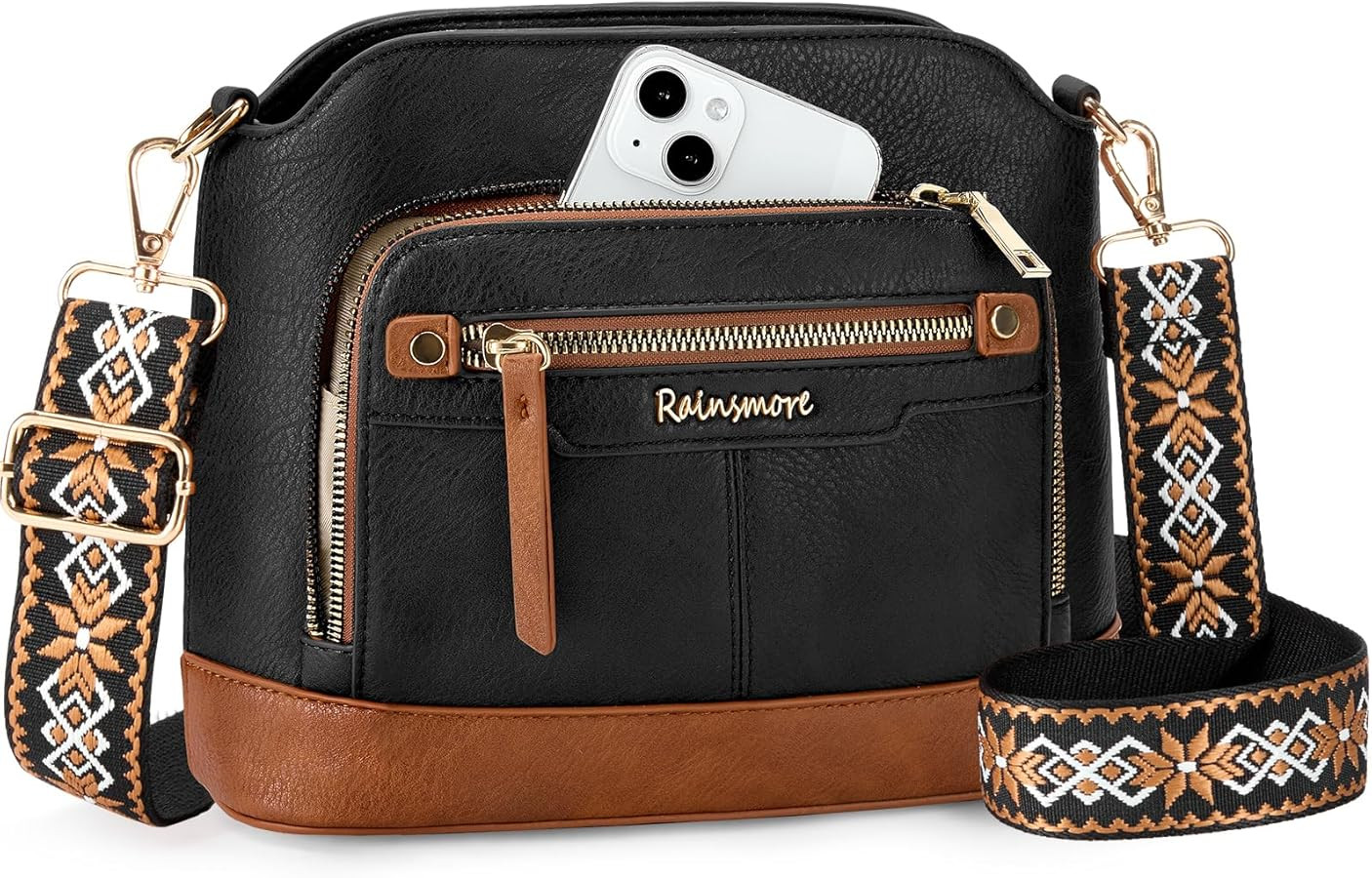 RAINSMORE Small Crossbody Bag Womens PU Leather Handbag Shoulder Bag Wide Strap Vintage Boho Trav... | Amazon (US)