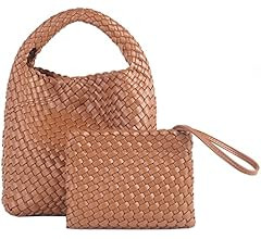 Handmade Woven Shoulder Bags for Women Cute Hobo Tote Handbag Mini Clutch Purse with Magnetic Buc... | Amazon (US)