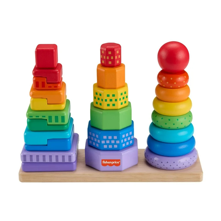Fisher-Price Wooden Rainbow Stacking Shape Sorter, Fine Motor Toy for Toddlers, 26 Wood Pieces - ... | Walmart (US)