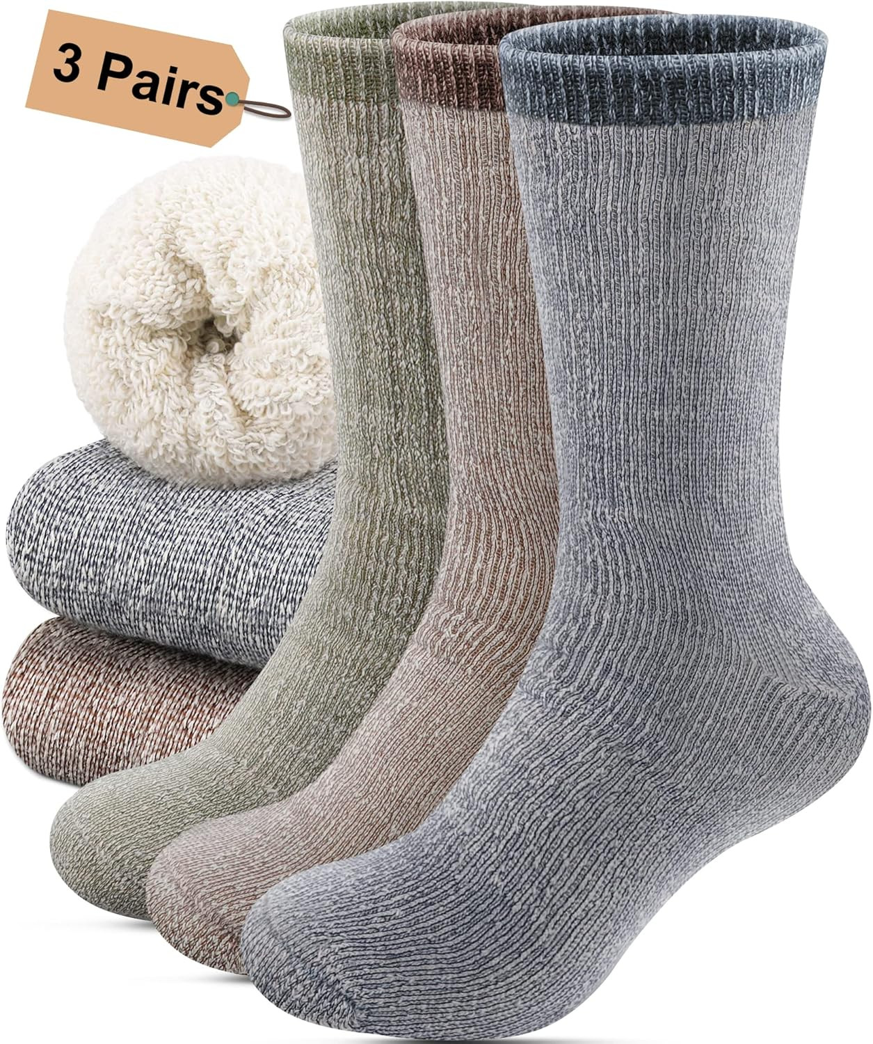 Annsuki Thermal Socks for Men, 3 Pack Wool Socks Mens Hiking, Warm Wool Sock Men Cold Weather for Ca | Amazon (US)