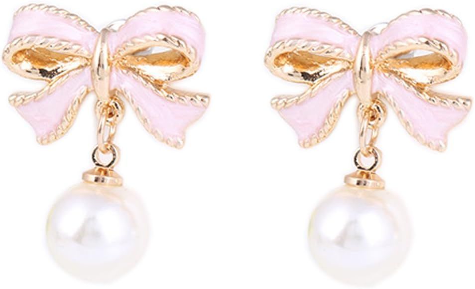Fashion Clip on Earrings Simulated Pearl Butterfly Bow Earrings Charm Girl Gold Plated Banquet | Amazon (US)