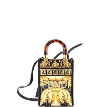 x Versace Fendace Convertible Sunshine Shopper Tote Printed Laminated Leather Mini | Rebag