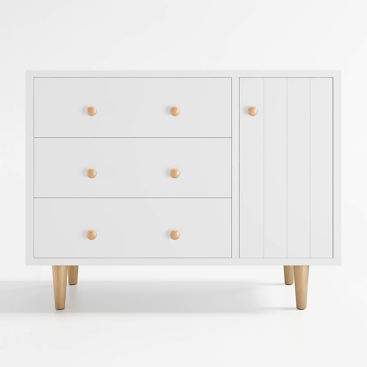 Finn Wide Sage Green Wood 3-Drawer Kids Dresser with Door + Reviews | Crate & Kids | Crate & Barrel