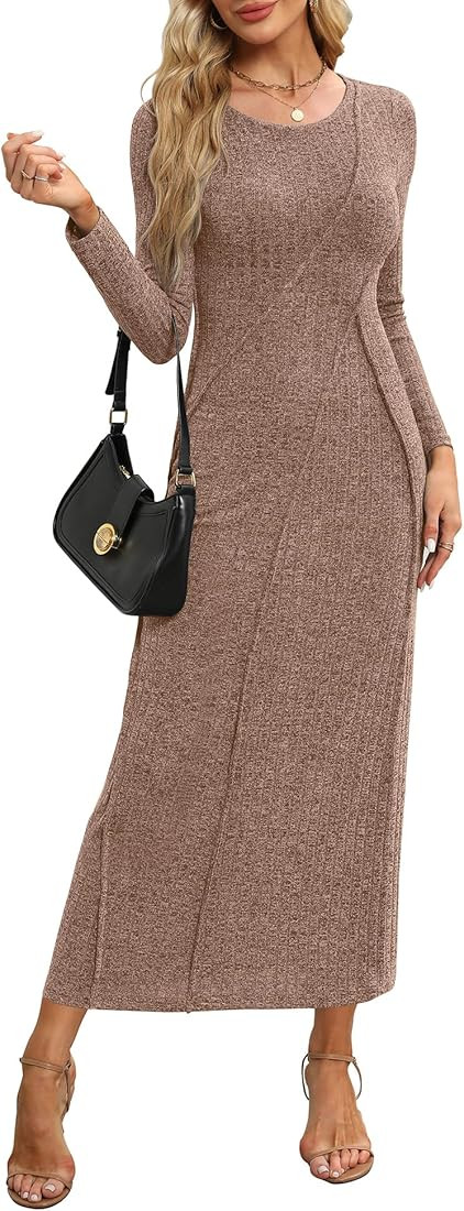 Annebouti Womens 2025 Spring Long Sleeve Ribbed Knit Sweater Maxi Dress Elegant Crew Neck Wedding... | Amazon (US)