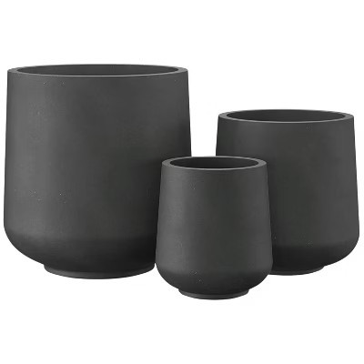 Rosemead Home & Garden, Inc. 3pc Concrete Weathered Outdoor Planter Pot Small Medium and Large with Drainage Hole Black | Target