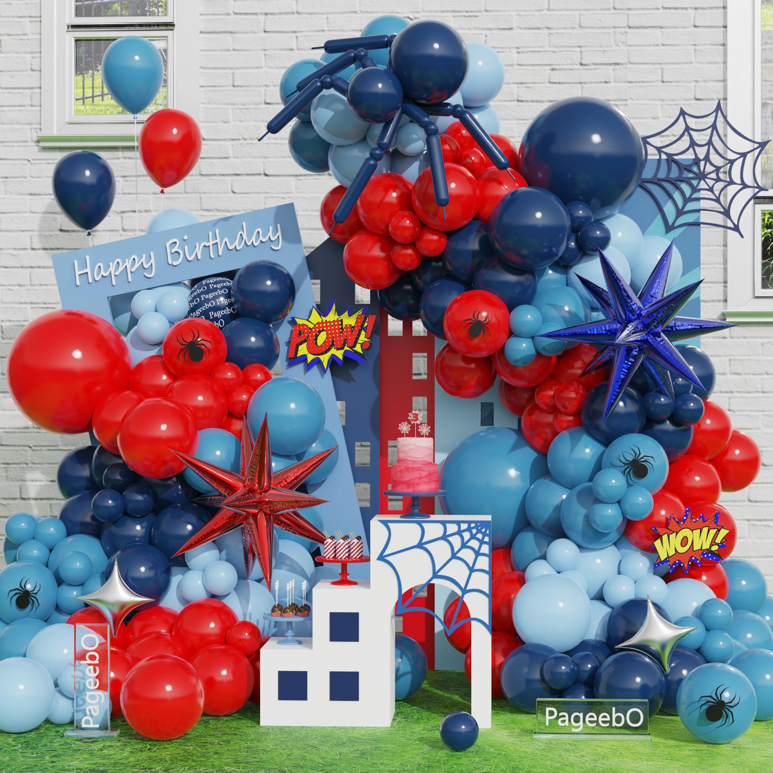 Red and Blue Balloon Arch Kit, Dusty Macaron Navy Blue Balloons with Explosion Star Silver Star F... | Amazon (US)