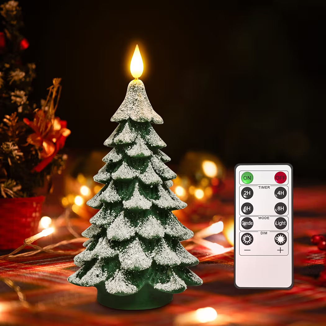 Christmas Tree LED Candle with Remote Timer, 7.9 Inch Real Wax Battery Operated Pillar Candle Fla... | Amazon (CA)