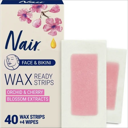 Nair Wax Ready Strips, Face and Bikini Hair Removal Wax Strips, Plus 4 Post Wipes, 40 Count | Walmart (US)