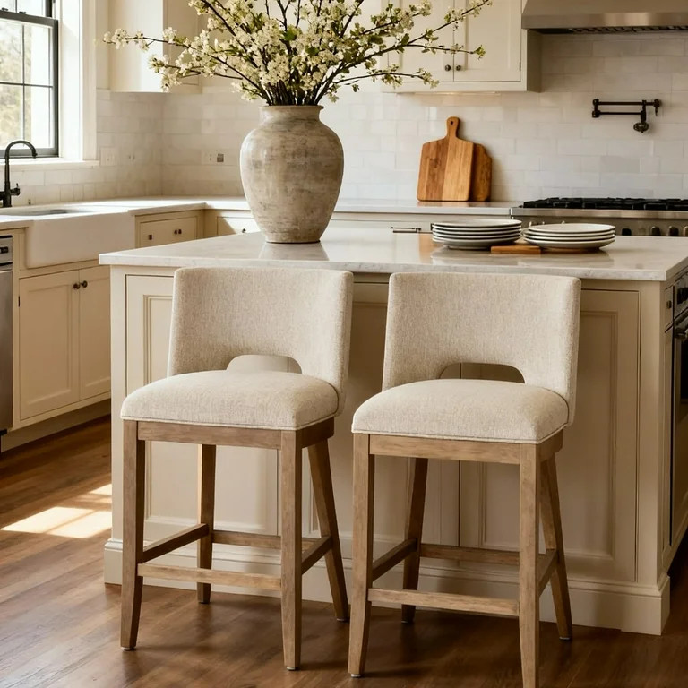 Guyou Linen Bar Stools Set of 4, 26" Modern Counter Height Barstools, Farmhouse Wooden Kitchen Is... | Walmart (US)