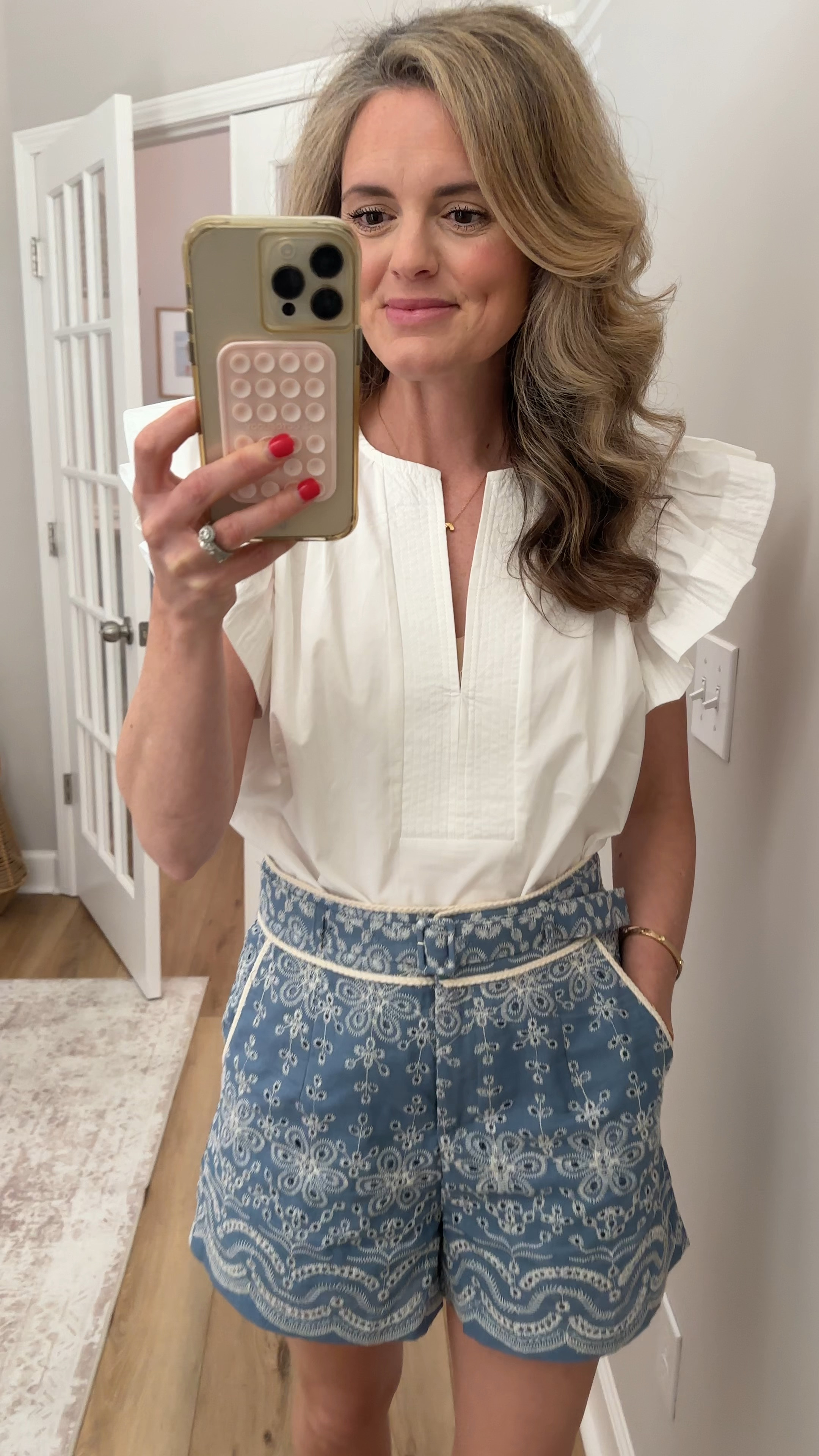 The prettiest blue and white outfit! I love these embroidered shorts paired with this beautiful peplum top! Wearing the size medium shorts and small top  

#LTKShoeCrush #LTKOver40 #LTKFindsUnder100