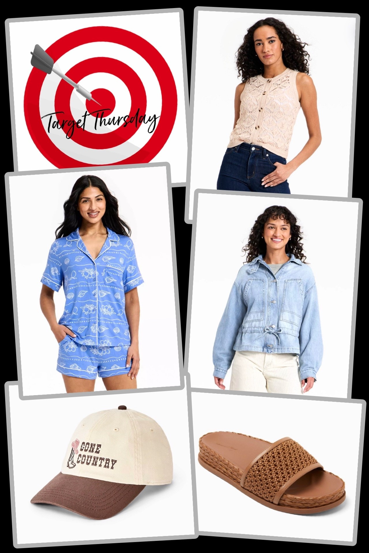 Time for Target Thursday, a round up of fantastic New Arrivals worth checking out! 🎯

🎯 Auden Women’s Cloud Knit Short Sleeve Pajama Set - the weather is moody this time of year, and this is a set made of the softest fabric that helps regulate body temps. Several cute designs available for only $25, including this new shell 🐚 version. 

🎯Wild Fable Gone Country Baseball Hat - such a cute new hat that’s just fun!! 🤠 Along with everyday wear, would be fun for concerts, Nashville trips, Summer festivals, etc. 🧢 

🎯 Universal Thread Women’s Openwork Sweater Vest - this newer top has been a hit since launching. Very on trend style that’s easy to dress up or down, and has such pretty detailing. 

🎯 Universal Thread Women’s Cinched Denim Jacket - a fresh take on a classic style! Such a comfy denim jacket that is a perfect transitional piece this time of year 💙 On sale right now also!

🎯 Universal Thread Women’s Brinley Slide Sandals - loving these brand new sandals that are a culmination of Target’s best selling sandals over the past couple years. They combine the comfort of the best selling Makenna Sandals with the chic on trend details that are showing up everywhere right now. So comfortable and so stylish! 

#target #targetthursday #targetfinds #targetstyle

#LTKSaleAlert #LTKootd #LTKSeasonal