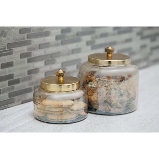 CosmoLiving by Cosmopolitan Small, Round, Decorative Gold Smoked Glass Jars with Bronze Metal Lid... | Walmart (US)