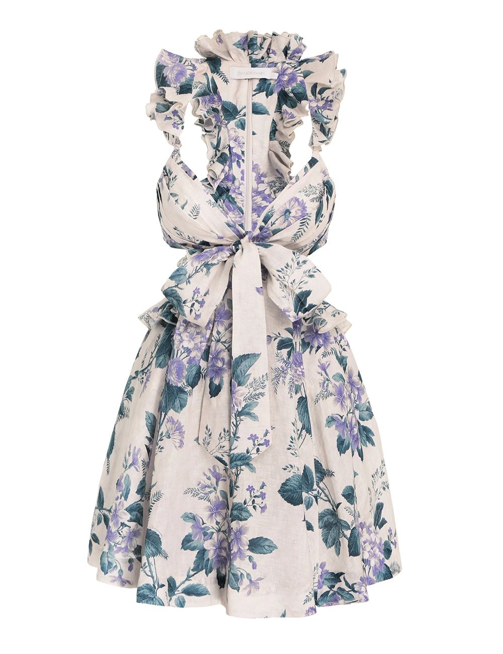 Cassia Ruffle Mini Dress-Hydrangea Floral-2 | ZIMMERMANN (US, CA, EU, MENA)