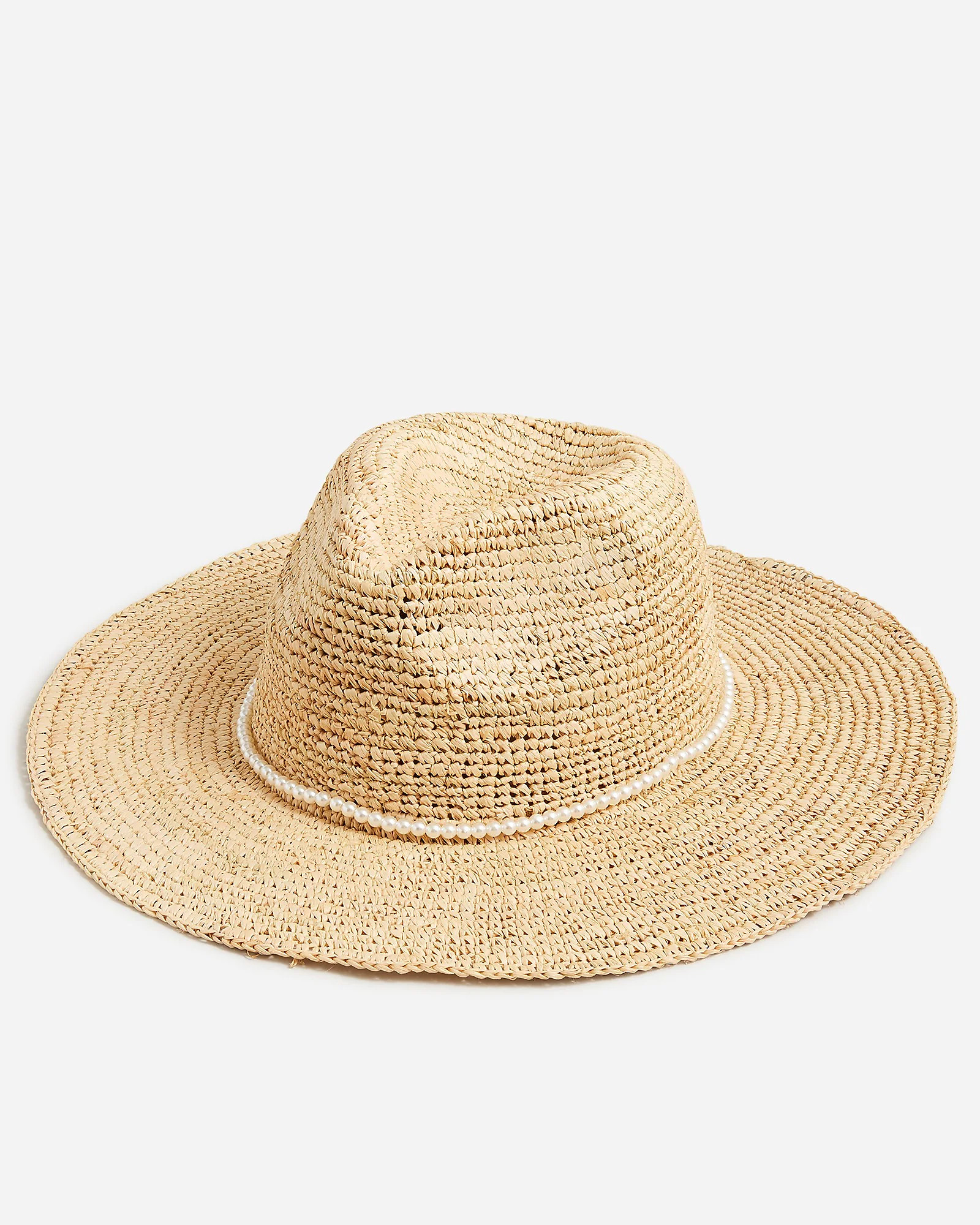Wide-brim packable straw hat with pearls | J. Crew US
