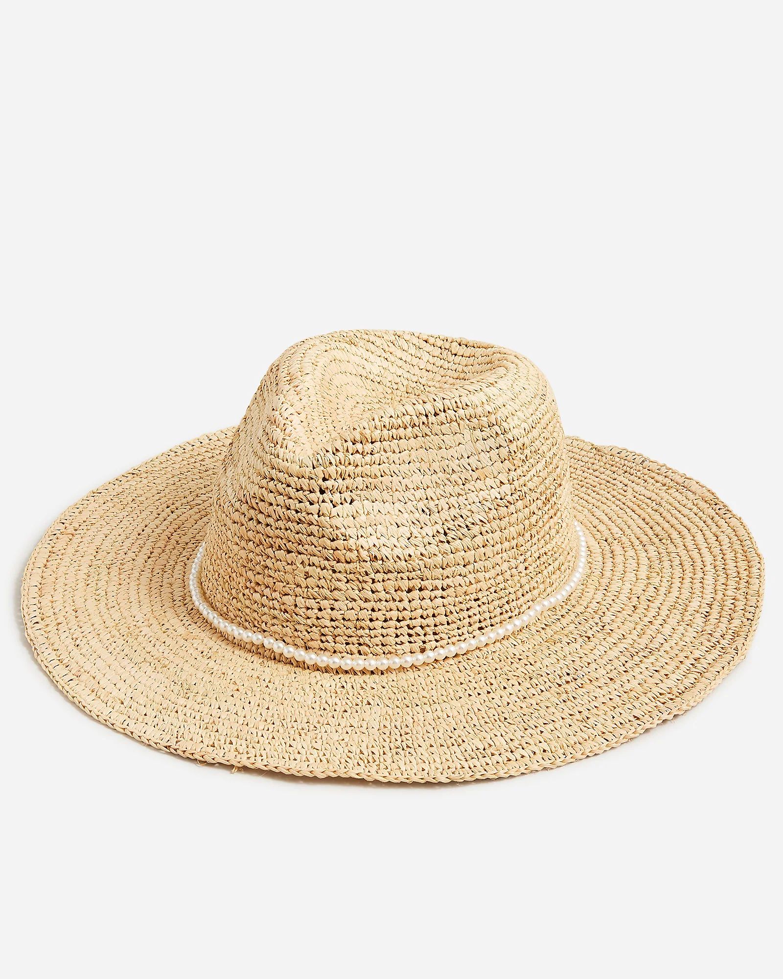 Wide-brim packable straw hat with pearls | J.Crew US