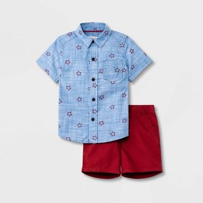 Toddler Boys' 2pc Star Print Chambray Short Sleeve Button-Down Shirt and Woven Shorts Set - Cat &... | Target