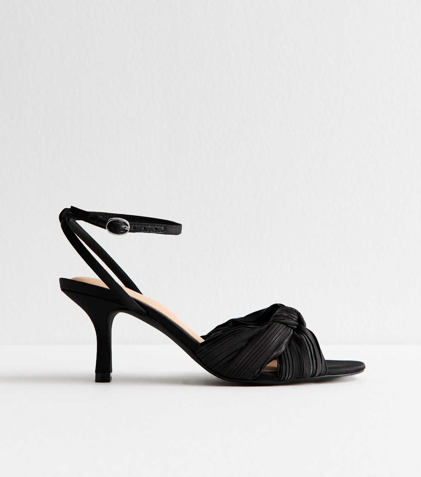 Black Satin Twisted Ankle Strap Stiletto Heel | New Look | New Look (UK)