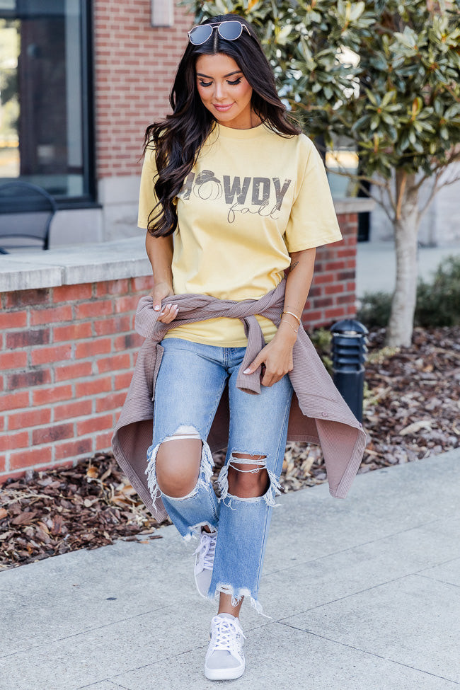 Howdy Fall Mustard Oversized Graphic Tee | Pink Lily