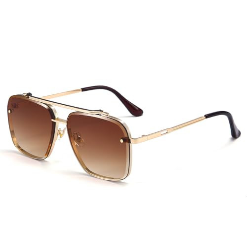 Dollger Square Aviator Sunglasses for Men and Women Fashion Metal Vintage Gradient Shades Sunglasses UV400 Protection | Amazon (US)