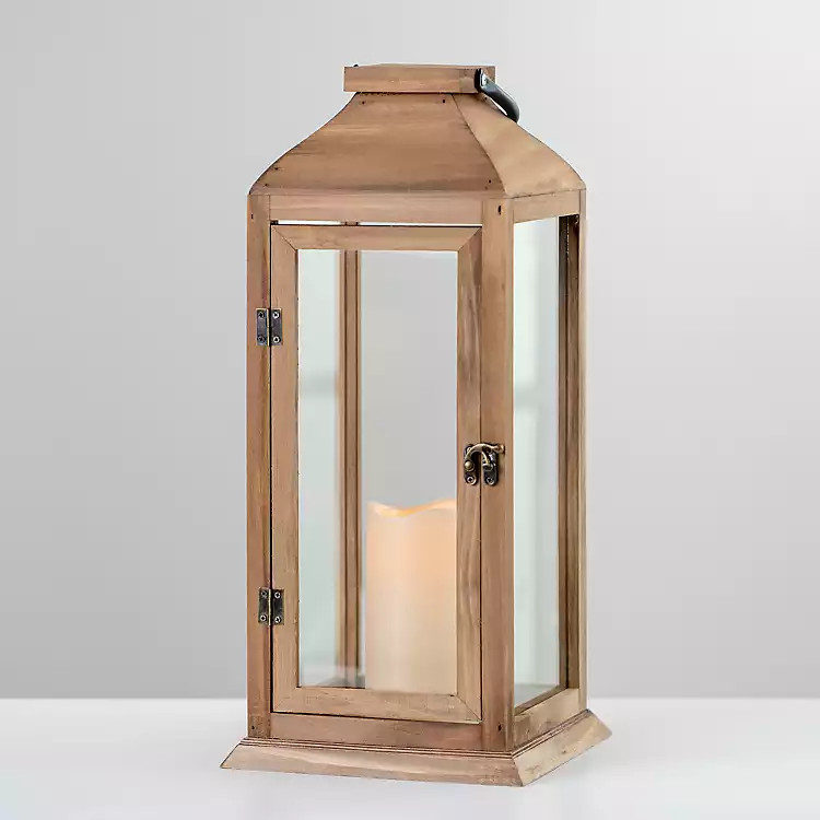 New! Landon Pine Wood Lantern with LED Candle | Kirkland's Home
