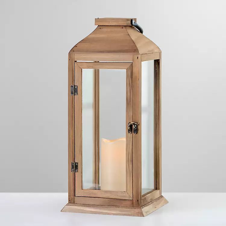 Landon Pine Wood Lantern with LED Candle | Kirkland's Home