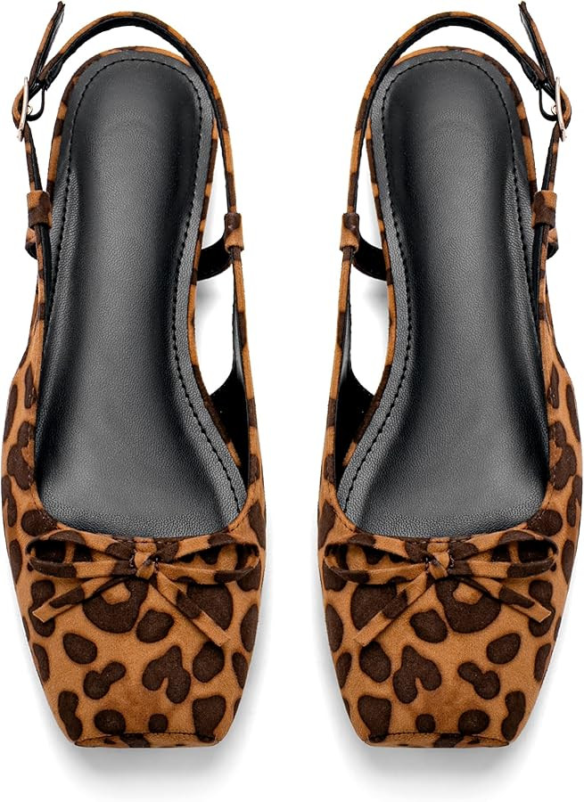 Women's Ballet Flats Slingbacks Square Toe Bow Knit Dressy Flat Shoes with Ankle Buckles Satin | Amazon (US)