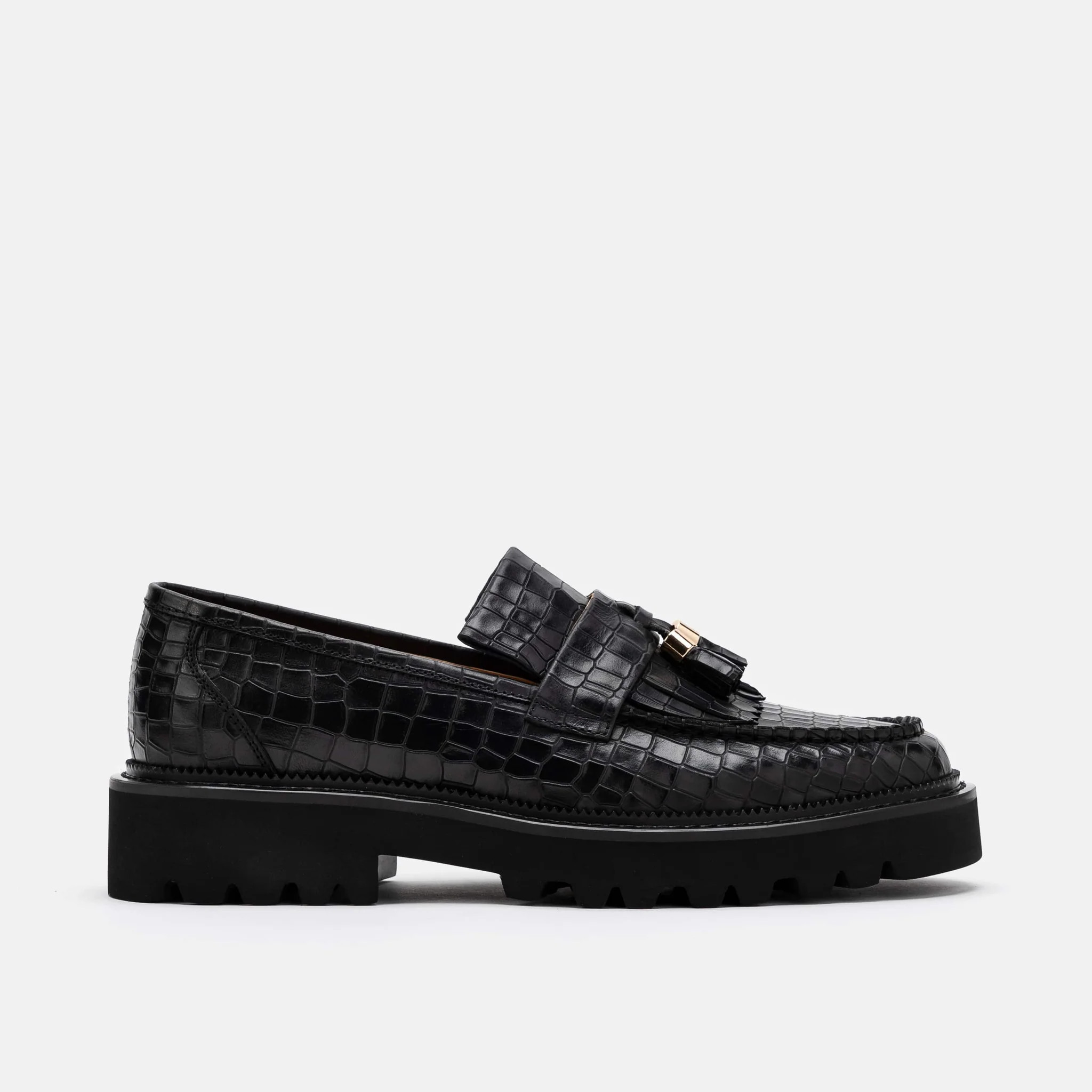 Journey Black Croc Leather Lug Tassel Loafer | Marc Nolan