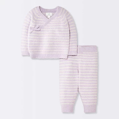 Baby Girls' 2pc Striped Chenille Wrap Top and Pants Set - Cloud Island™ Purple | Target