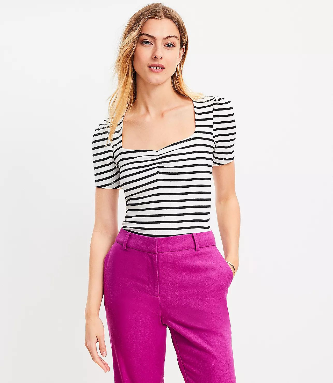 Striped Perfect Ribbed Sweetheart Tee | LOFT