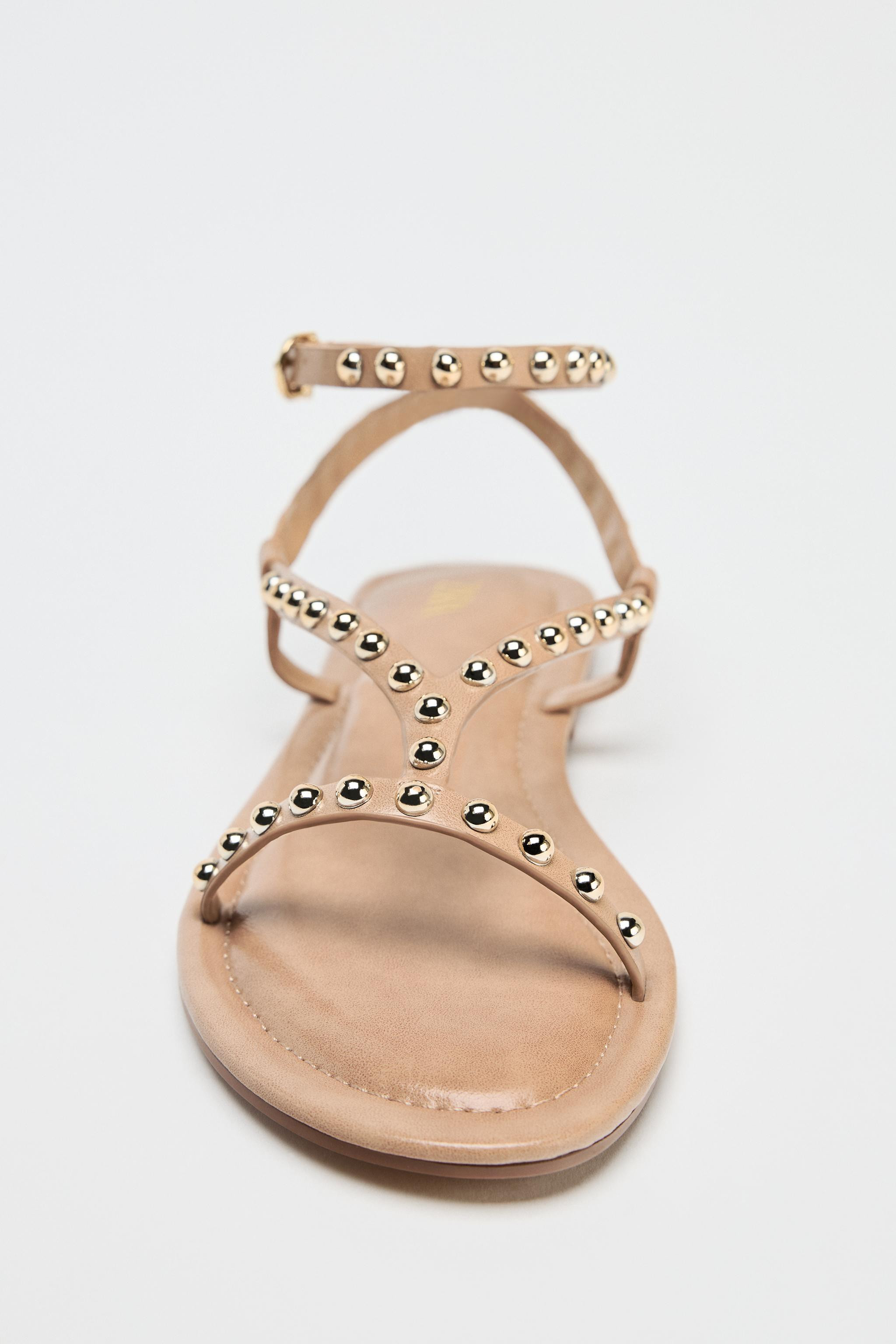 METALLIC BEADED STRAP SANDALS | Zara US