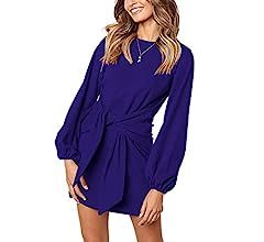 PRETTYGARDEN Women’s Elegant Long Lantern Sleeve Short Dress Crewneck Tie Waist Knit Cocktail D... | Amazon (US)