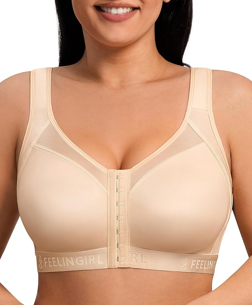 FeelinGirl Front Closure Post Surgery Compression Bra with Adjustable Straps Wireless Breast Augm... | Amazon (US)