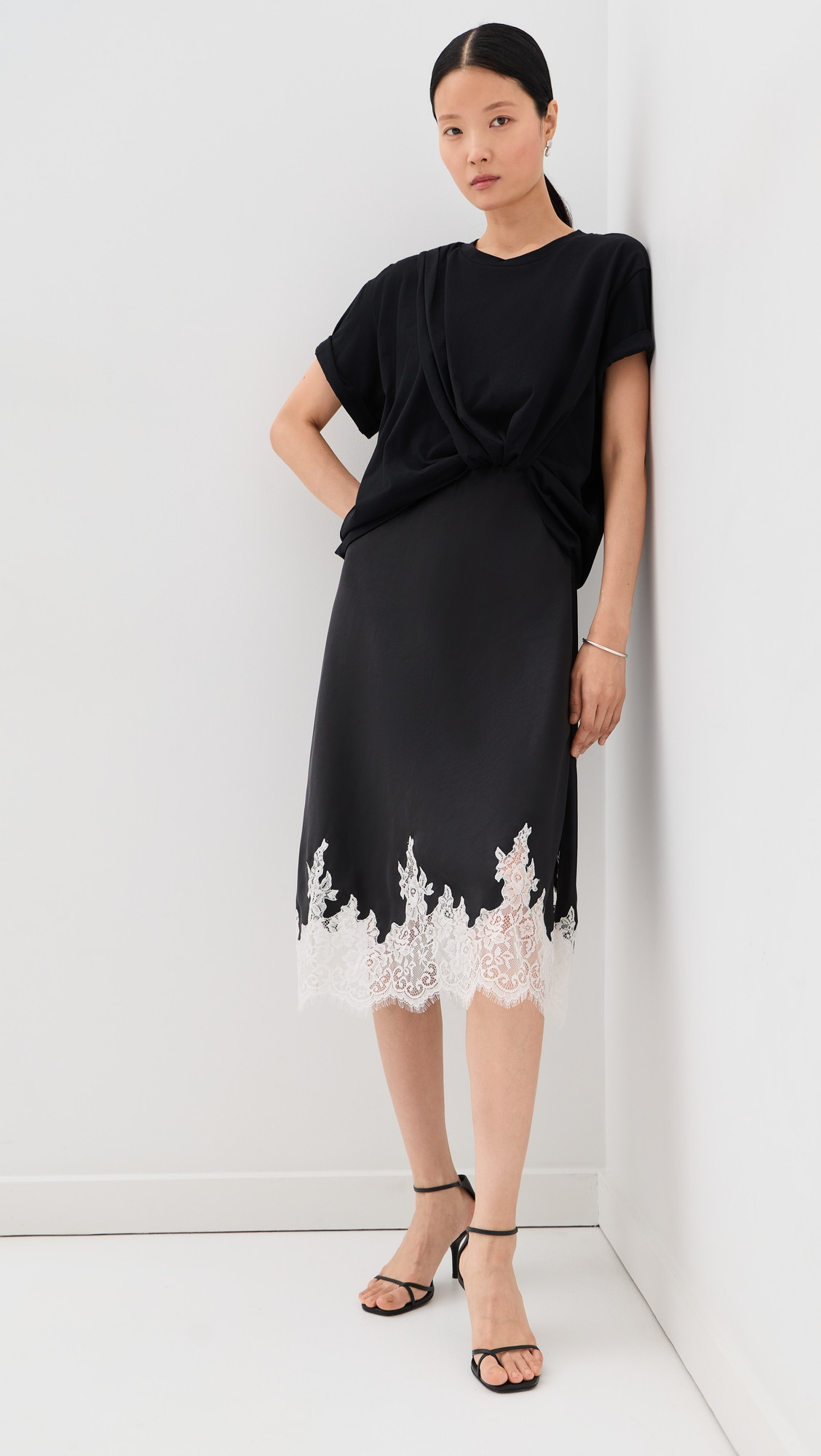 3.1 Phillip Lim Draped T-Shirt Slip Combo Dress Black White Multi XS | Shopbop