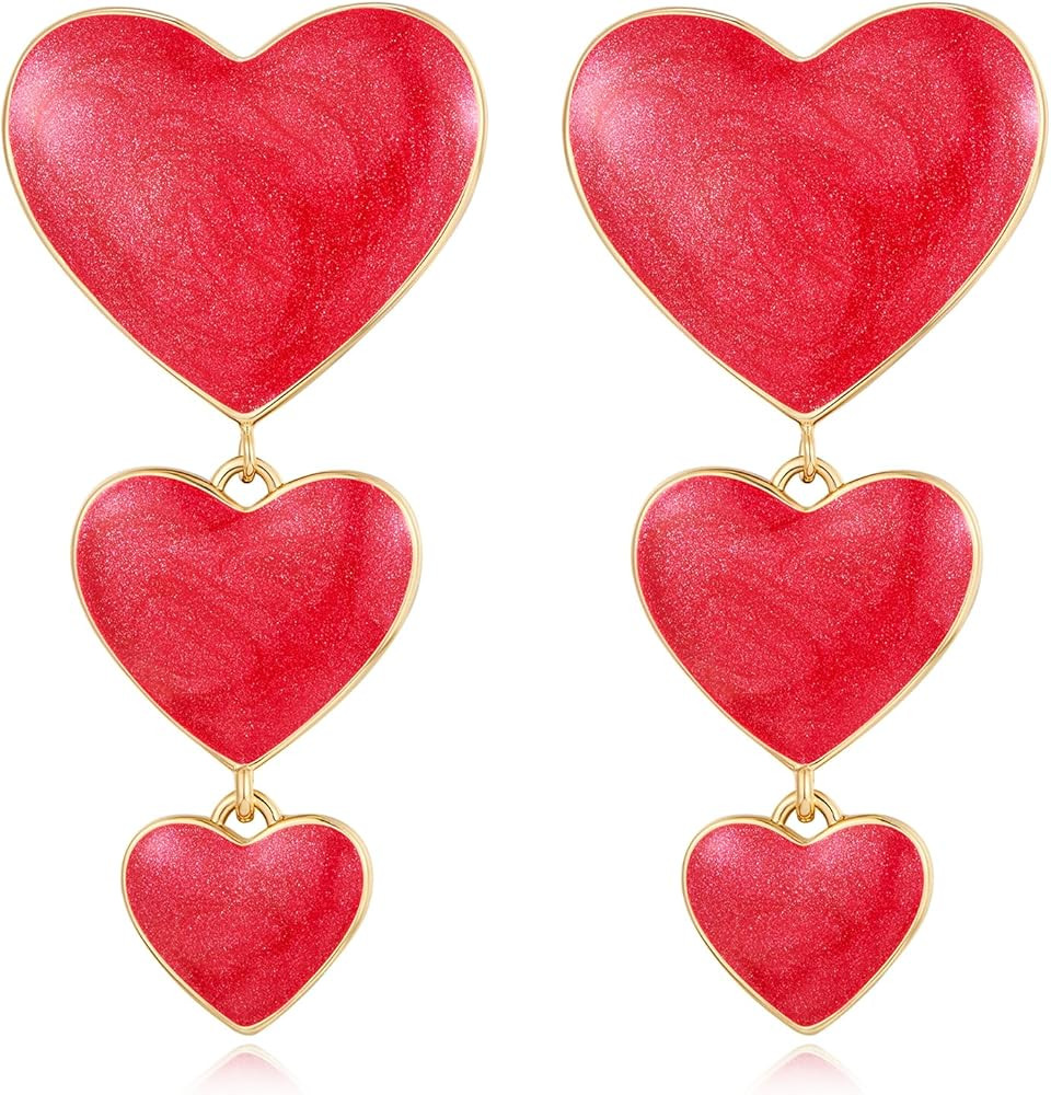 FAMARINE Gold Heart Earrings for Women Gold Love Dangle Drop Earrings for Mom Jewelry Gift Mother... | Amazon (US)
