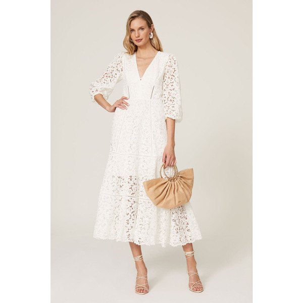 Jonathan Simkhai White Lace V-Neck Dress white | Rent the Runway