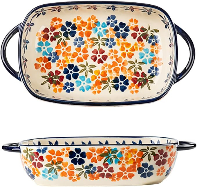 Colorful Cherry Blossom Flowers Vintage Style Ceramic Bakeware Dish Casserole Dish Baking Pan Las... | Amazon (US)