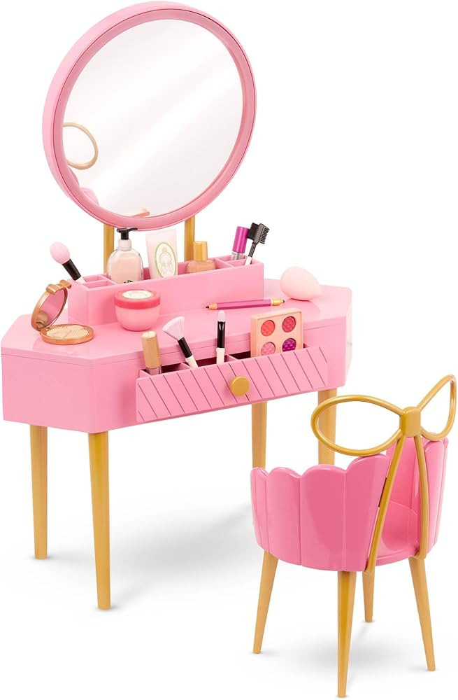 Our Generation - Pink Vanity Table and Chair Set - Makeup & Mirror - 18" Doll Accessories - Imagi... | Amazon (US)