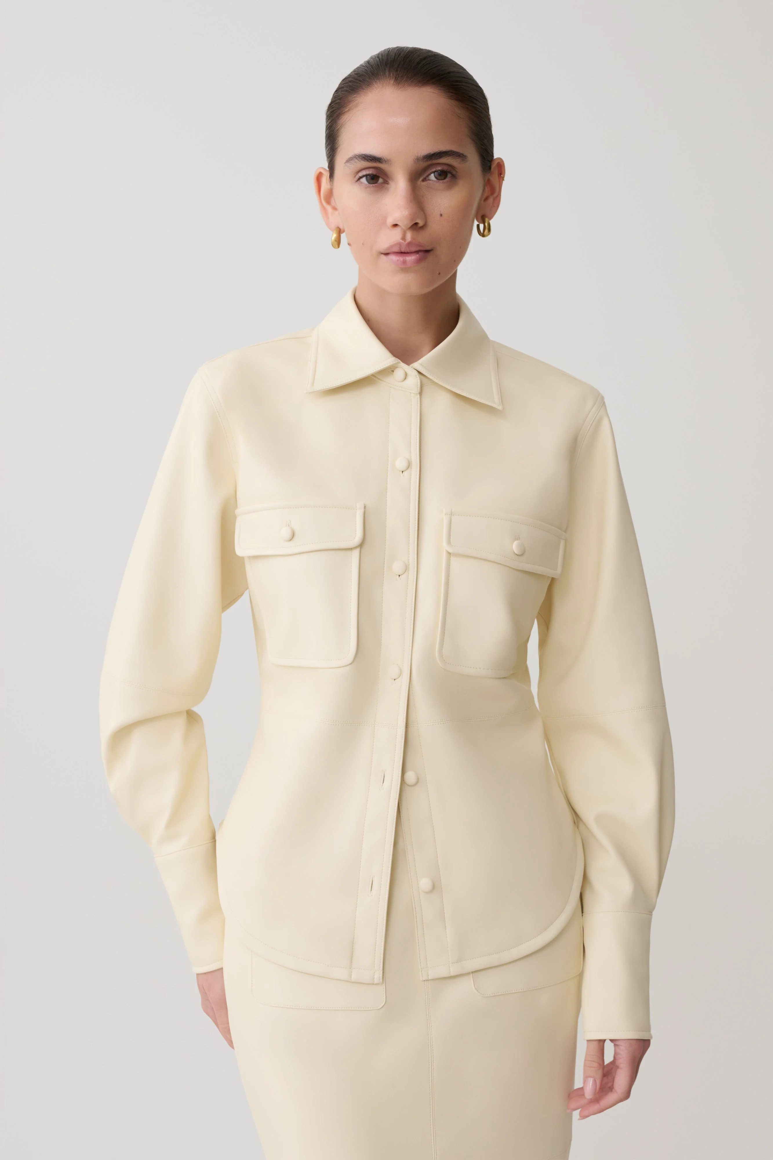 Winslet Faux Leather Shirt / Bone | MESHKI | L | MESHKI US