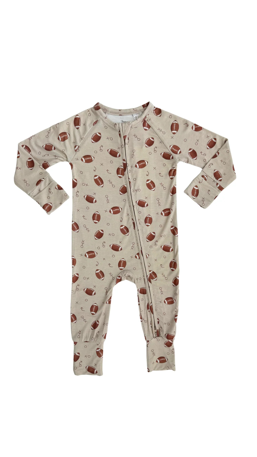 Tan Football Zipper Romper | In My Jammers